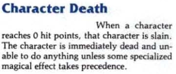 Text from the second edition Player's Handbook, explaining death rules.